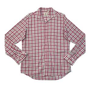 Altemflower Shirt Mens 44 Pink White Linen Cotton Blend Plaid Long Sleeve